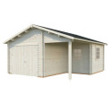 Garage en bois brut 28,05m² Roger avec terrasse - madriers 44mm - porte en bois - Palmako