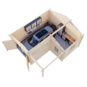 Garage en bois brut 28,05m² Roger avec terrasse - madriers 44mm - porte en bois - Palmako