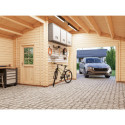 Garage en bois brut 28,05m² Roger avec terrasse - madriers 44mm - porte en bois - Palmako