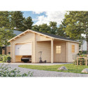 Garage en bois brut 28,05m² Roger avec terrasse - madriers 44mm - porte sectionnelle - Palmako