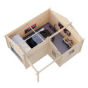 Garage en bois brut 28,05m² Roger avec terrasse - madriers 44mm - porte sectionnelle - Palmako
