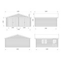 Garage double en bois brut 29,3m² Roger - madriers 44mm - porte en bois - Palmako