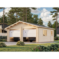 Garage double en bois brut 29,3m² Roger - madriers 44mm - porte sectionnelle - Palmako