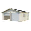 Garage double en bois brut 29,3m² Roger - madriers 44mm - porte sectionnelle - Palmako