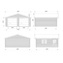 Garage double en bois brut 29,3m² Roger - madriers 44mm - porte sectionnelle - Palmako
