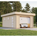 Garage en bois brut 19,8m² Rasmus - madriers 44mm - porte sectionnelle - Palmako