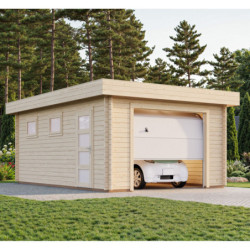 Garage en bois brut 19,8m² Rasmus - madriers 44mm - porte sectionnelle - Palmako