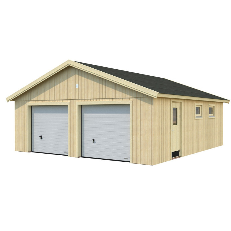 Garage double en bois brut 49,14m² Andre - panneaux 18mm - porte sectionnelle - Palmako