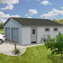 Garage double en bois brut 49,14m² Andre - panneaux 18mm - porte sectionnelle - Palmako