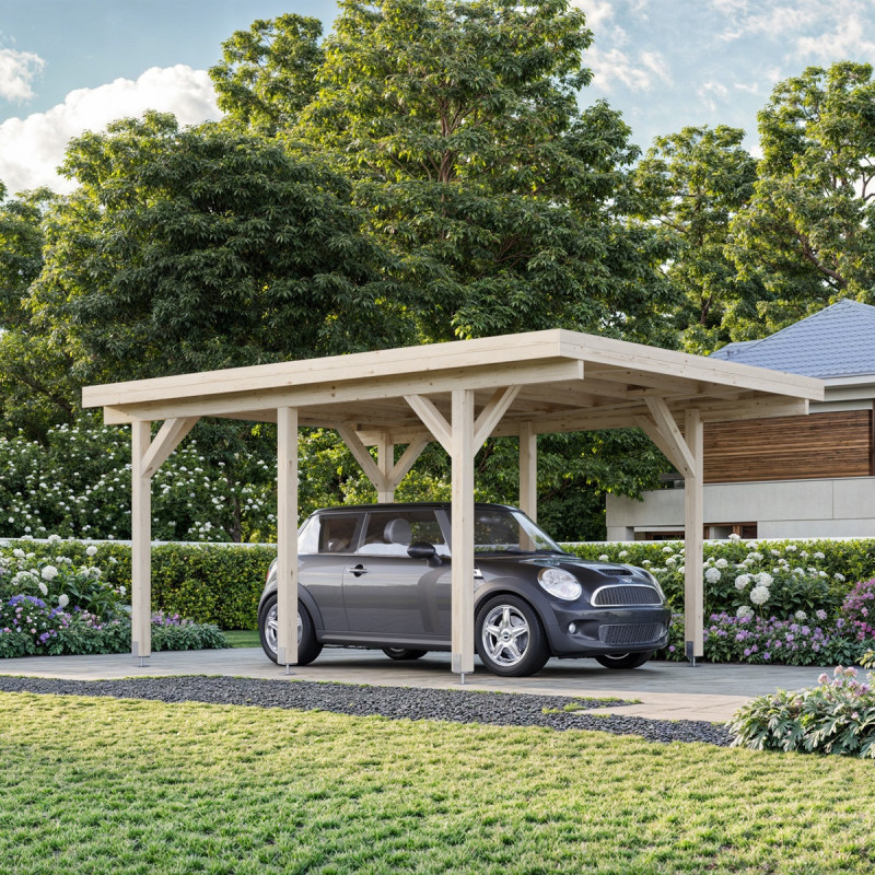 Carport en bois brut 11,7m² Karl - 1 voiture - Palmako