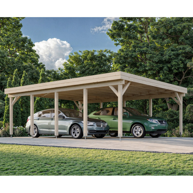 Carport en bois brut 40,6m² Karl - 2 voitures - Palmako