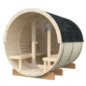 Sauna tonneau Anita - 2 à 4 places - bois massif 42mm - façade vitrée - poêle inclus - Palmako