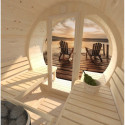 Sauna tonneau Anita - 4 à 6 places - bois massif 42mm - façade vitrée - poêle inclus - Palmako