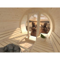 Sauna tonneau Anita - 4 à 6 places - bois massif 42mm - façade vitrée - poêle inclus - Palmako