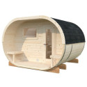 Sauna tonneau Anette avec vestibule - 5 à 6 places - bois massif 42mm - poêle inclus - Palmako