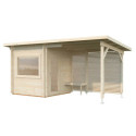 Sauna Sanna avec terrasse 5,9m² - 2 à 4 places - bois massif 44mm - poêle inclus - Palmako