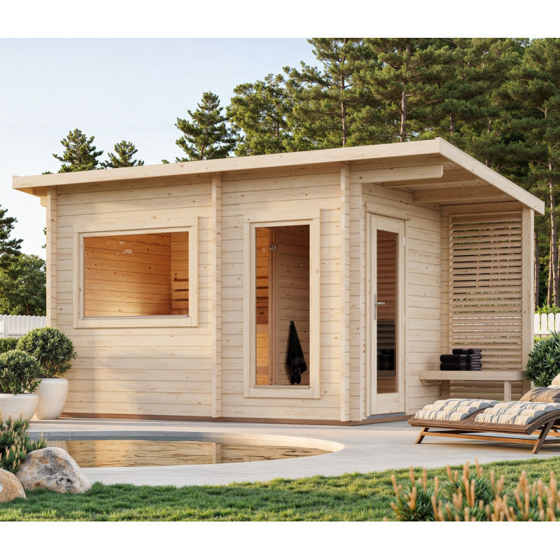 Sauna Sanna avec vestibule - 2 à 4 places - bois massif 44mm - poêle inclus - Palmako