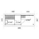 Sauna Sanna avec vestibule et terrasse 5,9m² - 2 à 4 places - bois massif 44mm - poêle inclus - Palmako