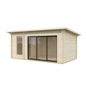 Sauna Sanna avec grand vestibule en double vitrage - 2 à 4 places - bois massif 44mm - poêle inclus - Palmako