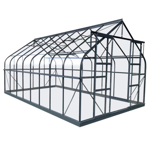 Serre de jardin Comtesse 14,64m² en aluminium anthracite et verre trempé 4mm - Green Protect