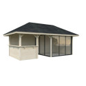 Pavillon de jardin en bois brut 17,64m² avec terrasse et comptoir Bianca - madriers 28mm - Palmako