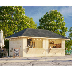 Stand de vente en bois brut 17,64m² Bianca - madriers 28mm - Palmako