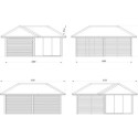 Pavillon de jardin en bois brut 34,6m² Bianca - madriers 28mm - terrasse avec parois à ventelles - Palmako