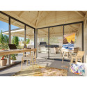Pavillon de jardin en bois brut 34,6m² Bianca - madriers 28mm - terrasse avec parois à ventelles - Palmako