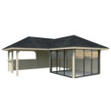 Pavillon de jardin en bois brut 34,6m² Bianca - madriers 28mm - terrasse avec comptoir - Palmako