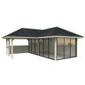 Pavillon de jardin en bois brut 34,6m² Bianca - madriers 28mm - petite terrasse - Palmako