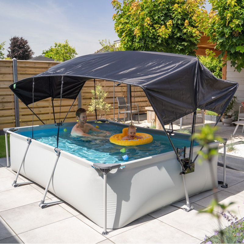 Piscine hors sol rectangulaire Soft Grey 300x200x65cm avec pompe filtrante et voile d'ombrage – Exit Toys