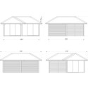 Pavillon de jardin en bois brut 34,6m² Bianca - madriers 28mm - terrasse 9m² avec parois à ventelles - Palmako	