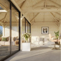 Pavillon de jardin en bois brut 34,6m² Bianca - madriers 28mm - terrasse 9m² avec parois à ventelles - Palmako	