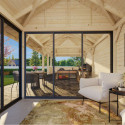 Pavillon de jardin en bois brut 34,6m² Bianca - madriers 28mm - terrasse 17,64m² avec comptoir - Palmako