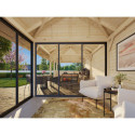 Pavillon de jardin en bois brut 34,6m² Bianca - madriers 28mm - terrasse 17,64m² avec comptoir - Palmako