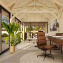 Pavillon de jardin en bois brut 34,6m² Bianca - madriers 28mm - terrasse 9m² avec comptoir - Palmako