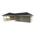 Pavillon de jardin en bois brut 51,5m² Bianca - madriers 28mm - terrasse avec comptoir - Palmako