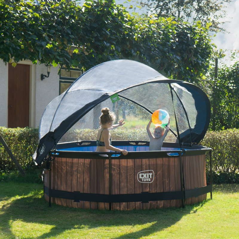 Piscine hors sol ronde Wood ø244x76cm avec pompe filtrante et dôme – Exit Toys