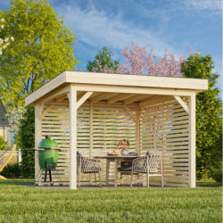 Kiosque de jardin en bois brut 9m² Lenna - madriers 28mm - Palmako