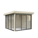 Pavillon de jardin en bois brut 9m² Lenna - madriers 28mm - baies vitrées - Palmako