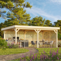 Kiosque de jardin en bois brut 17,64m² Lenna - madriers 28mm - Palmako