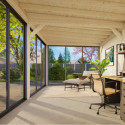 Pavillon de jardin en bois brut 17,64m² Lenna - madriers 28mm - baies vitrées - Palmako