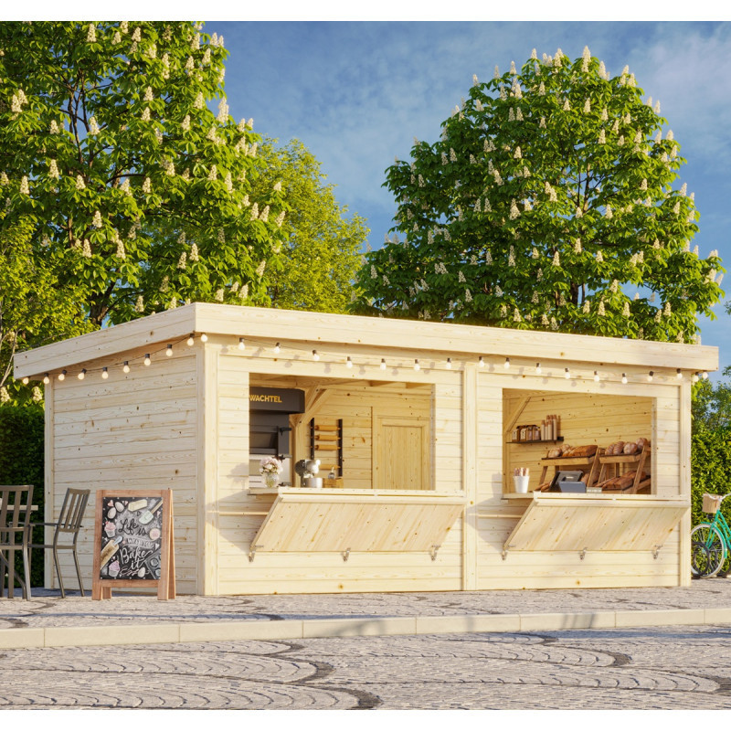Stand de vente en bois brut 17,64m² Lenna - madriers 28mm - Palmako