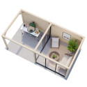 Pavillon de jardin en bois brut 17,64m² Lenna - madriers 28mm - terrasse et baies vitrées - Palmako