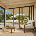 Pavillon de jardin en bois brut 17,64m² Lenna - madriers 28mm - terrasse et baies vitrées - Palmako