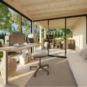 Pavillon de jardin en bois brut 17,64m² Lenna - madriers 28mm - terrasse avec comptoir et baies vitrées - Palmako