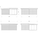Pavillon de jardin en bois brut 34,6m² Lenna - madriers 28mm - terrasse 17,64m² avec parois à ventelles - Palmako