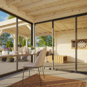 Pavillon de jardin en bois brut 34,6m² Lenna - madriers 28mm - terrasse 17,64m² avec comptoir - Palmako