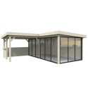 Pavillon de jardin en bois brut 34,6m² Lenna - madriers 28mm - terrasse 9m² avec comptoir - Palmako