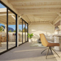 Pavillon de jardin en bois brut 34,6m² Lenna - madriers 28mm - terrasse 9m² avec comptoir - Palmako